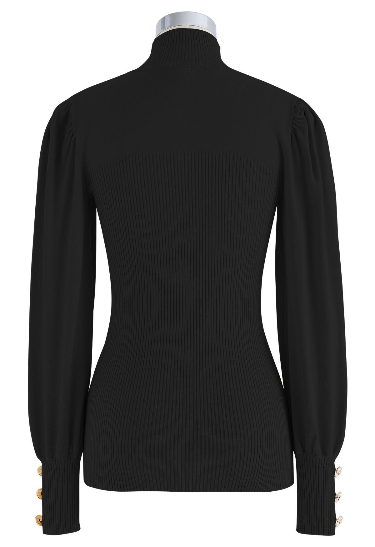 Rib Splicing Fitted Soft Knit Sweater in Black