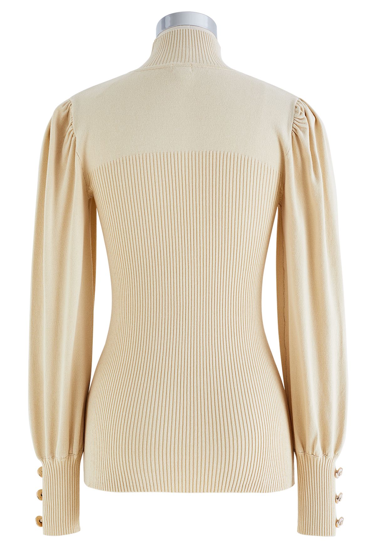 Rib Splicing Fitted Soft Knit Sweater in Cream