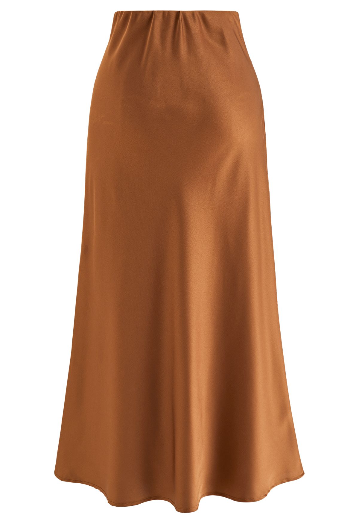 Satin Finish Bias Cut Midi Skirt in Caramel