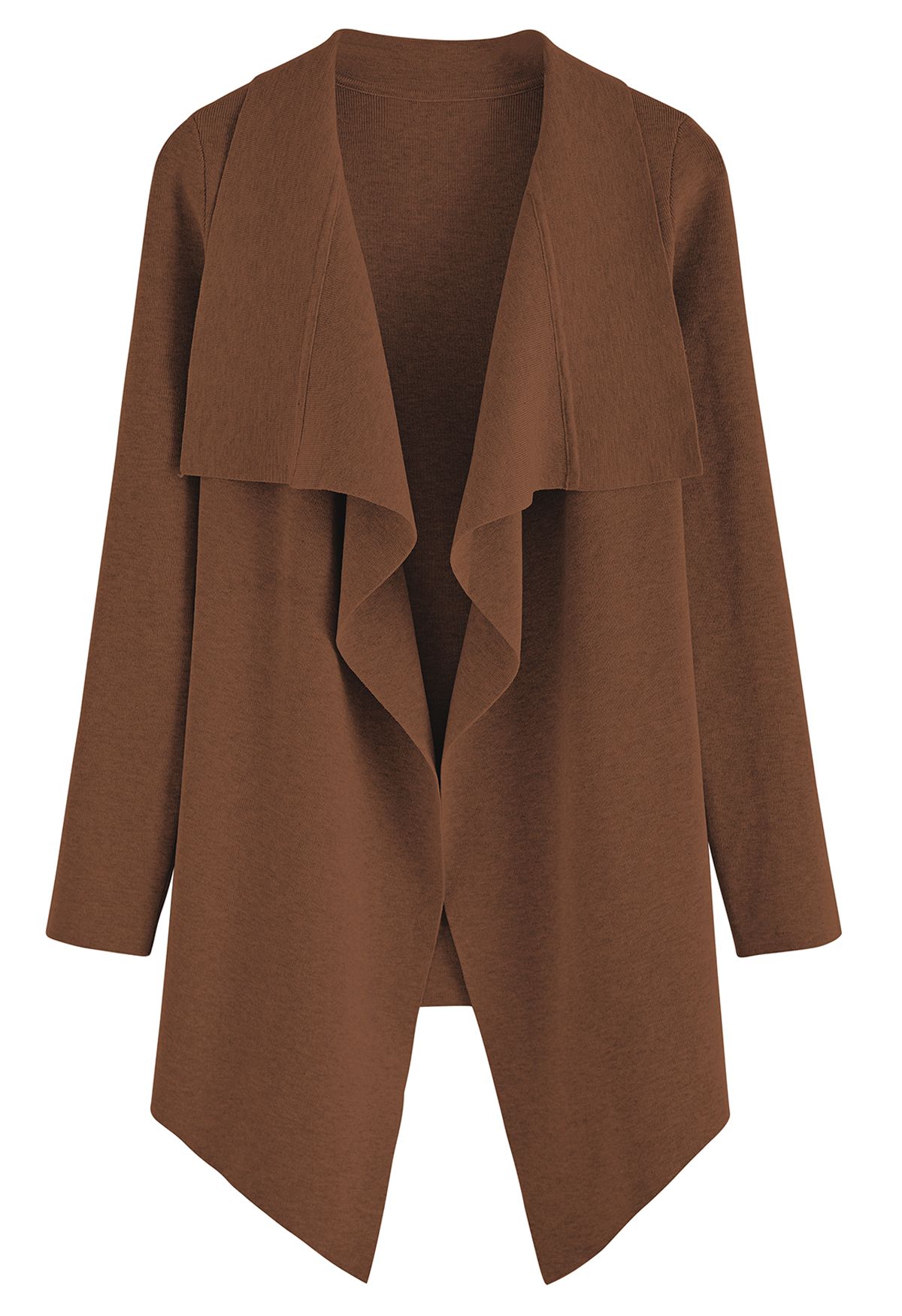 Wide Lapel Tie Waist Knit Cardigan in Brown