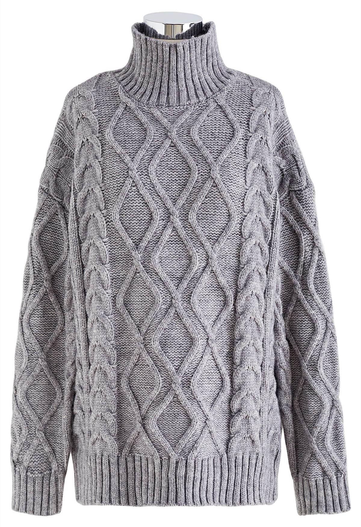 High Neck Braided Knit Sweater and Shorts Set in Grey