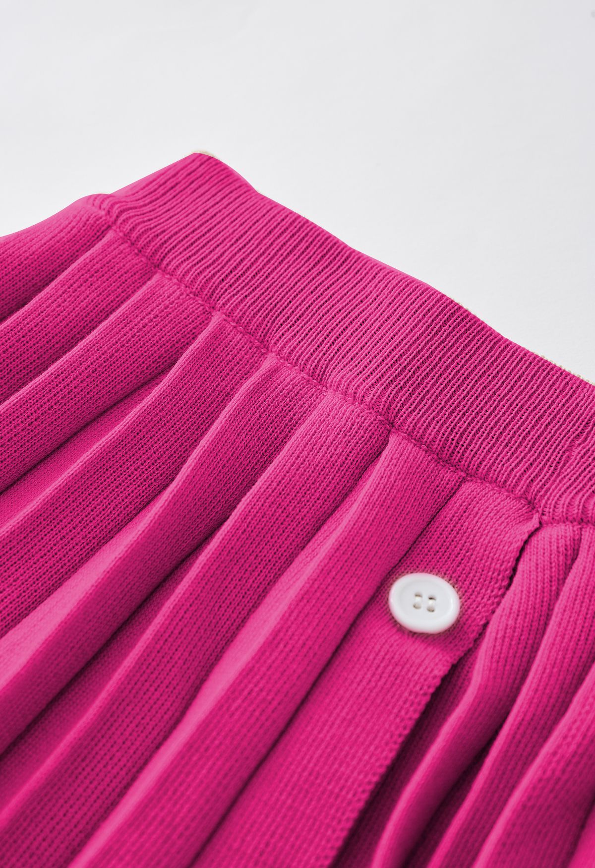 Collared V-Neck Knit Top and Pleated Skirt Set in Hot Pink