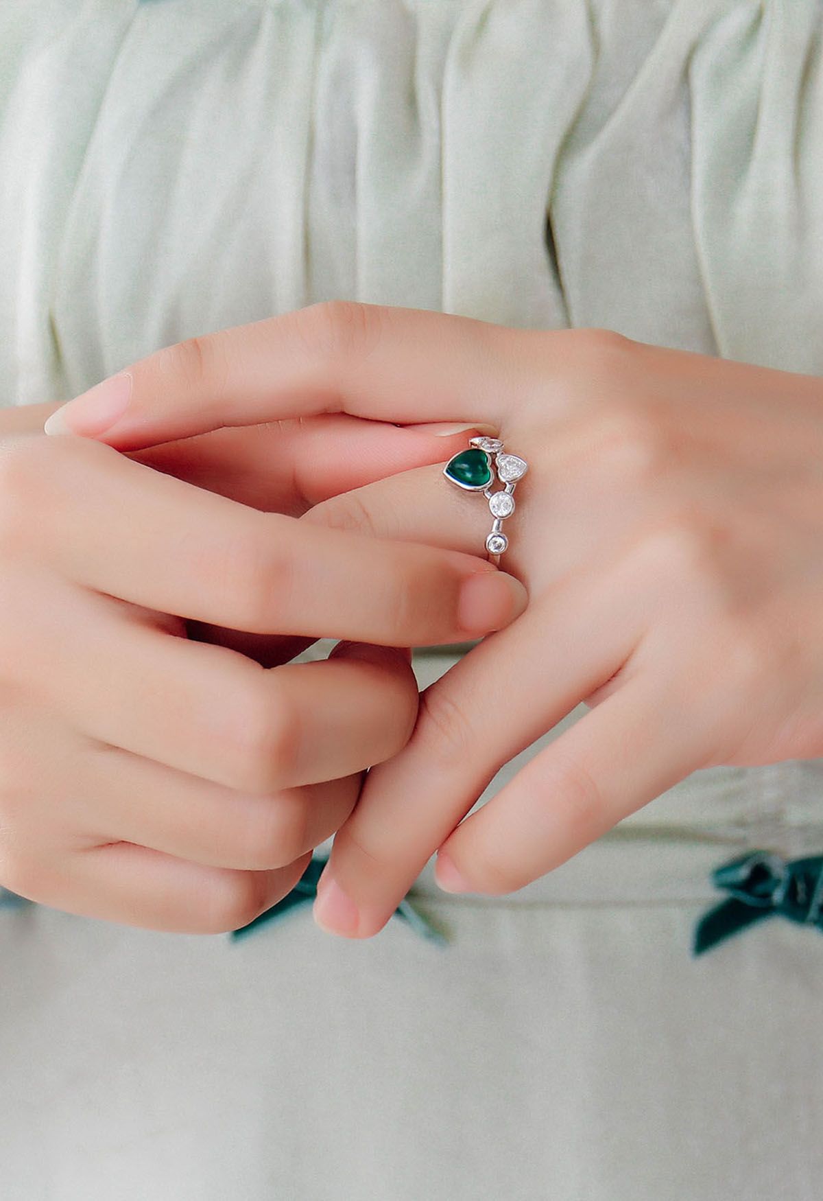 Emerald Heart Gem Diamond Ring