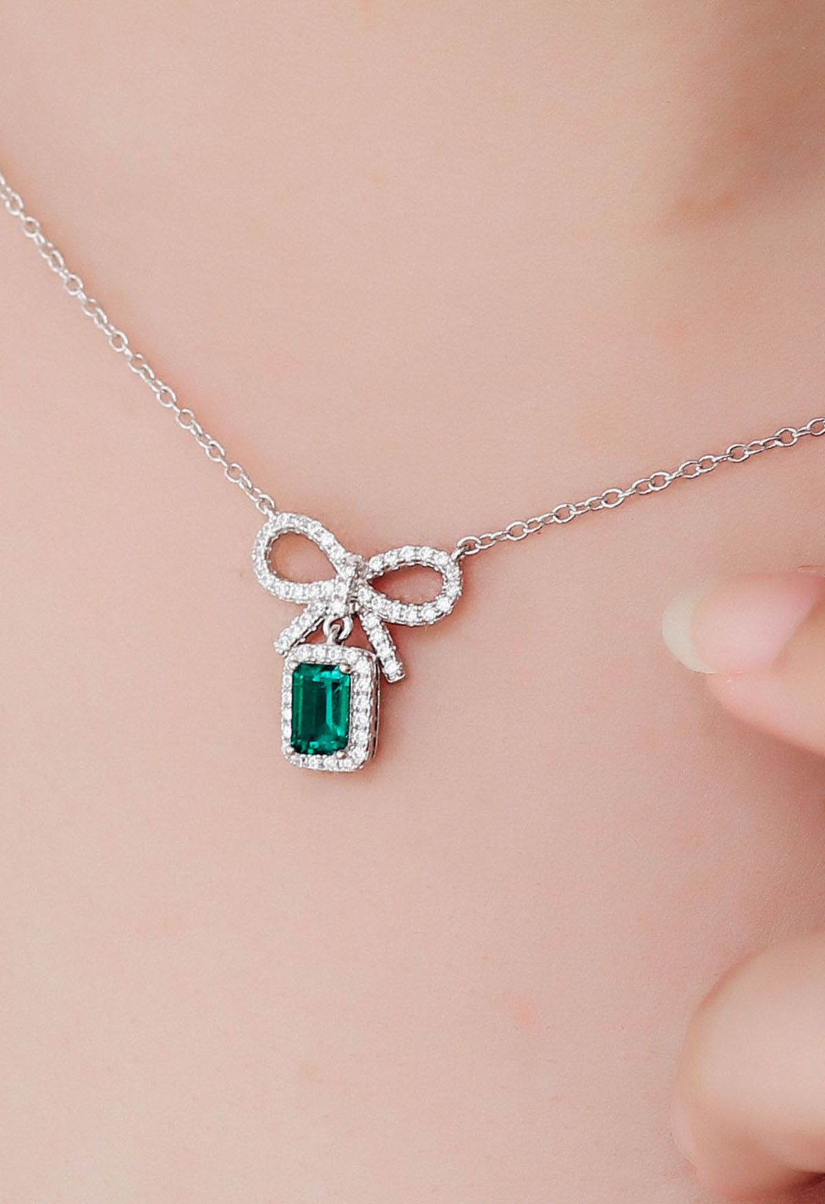 Emerald Cut Bowknot Diamond Necklace