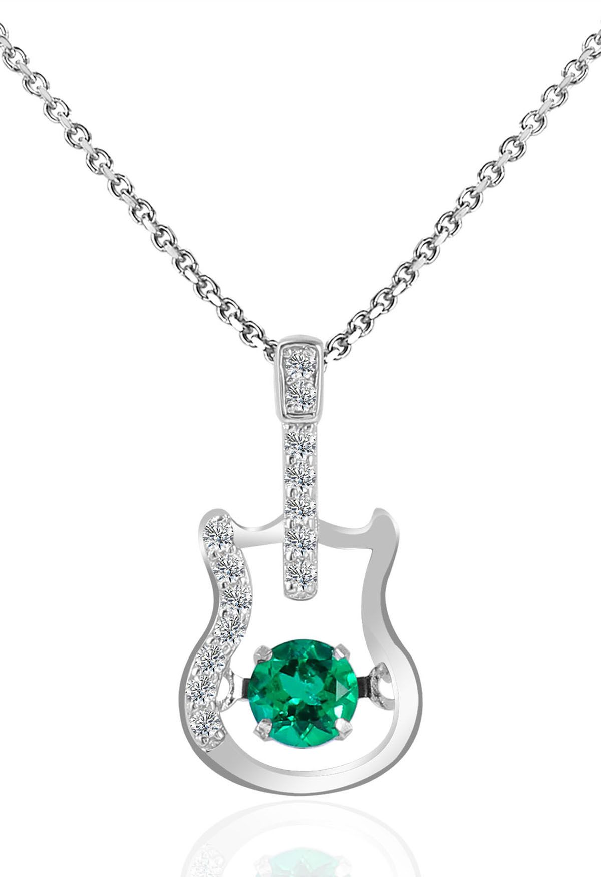 Guitar Shape Emerald Gem Necklace