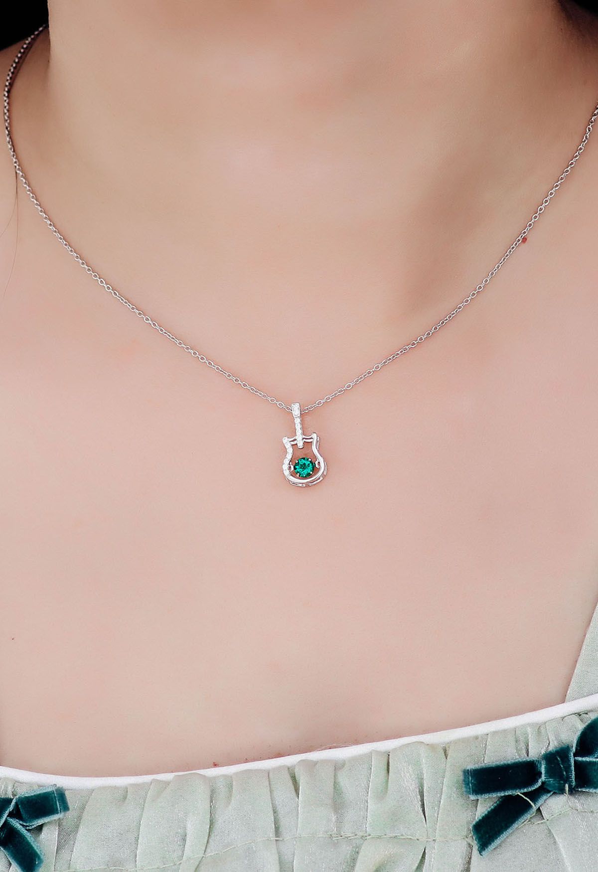 Guitar Shape Emerald Gem Necklace