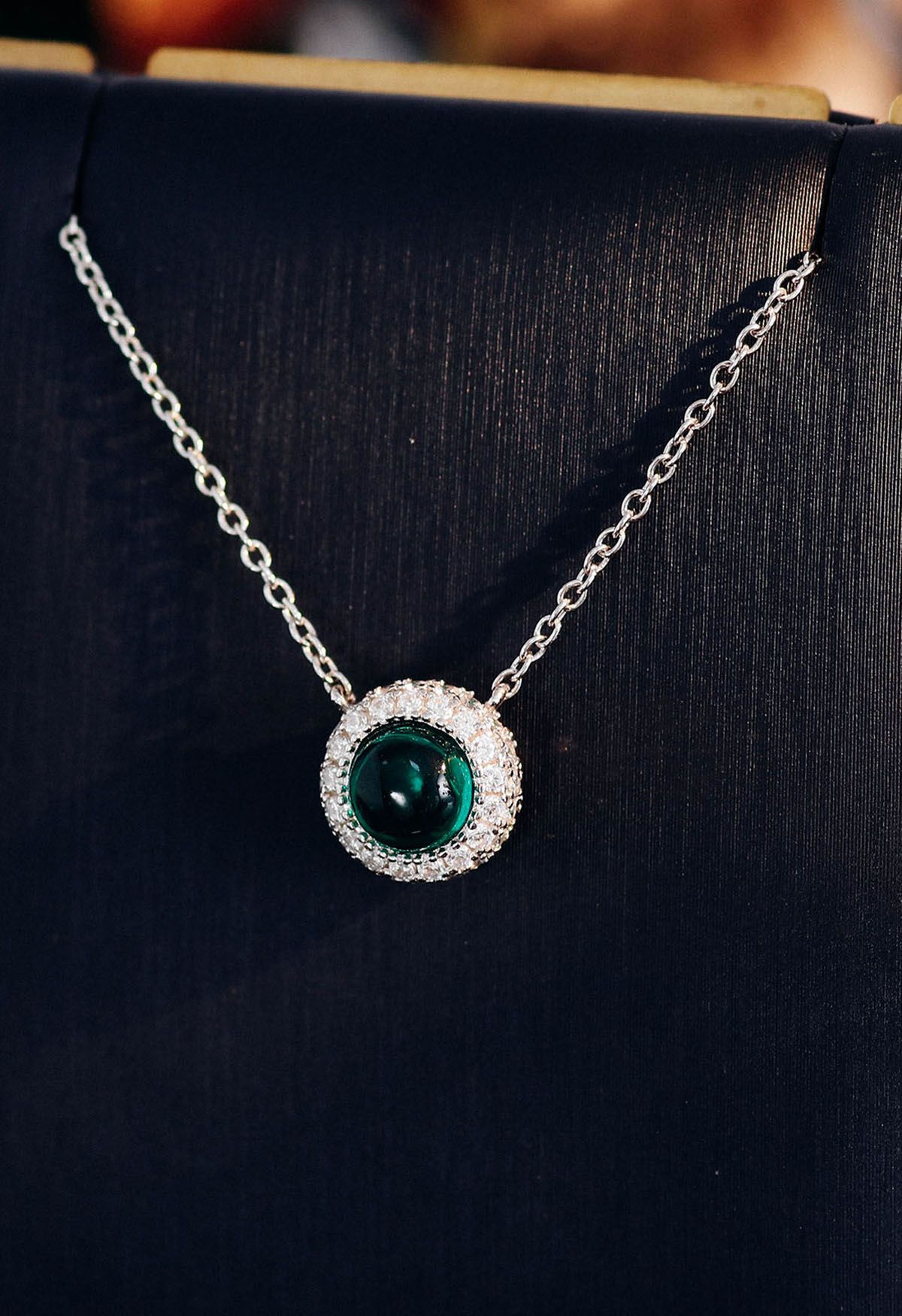 Halo Emerald Gem Diamond Necklace