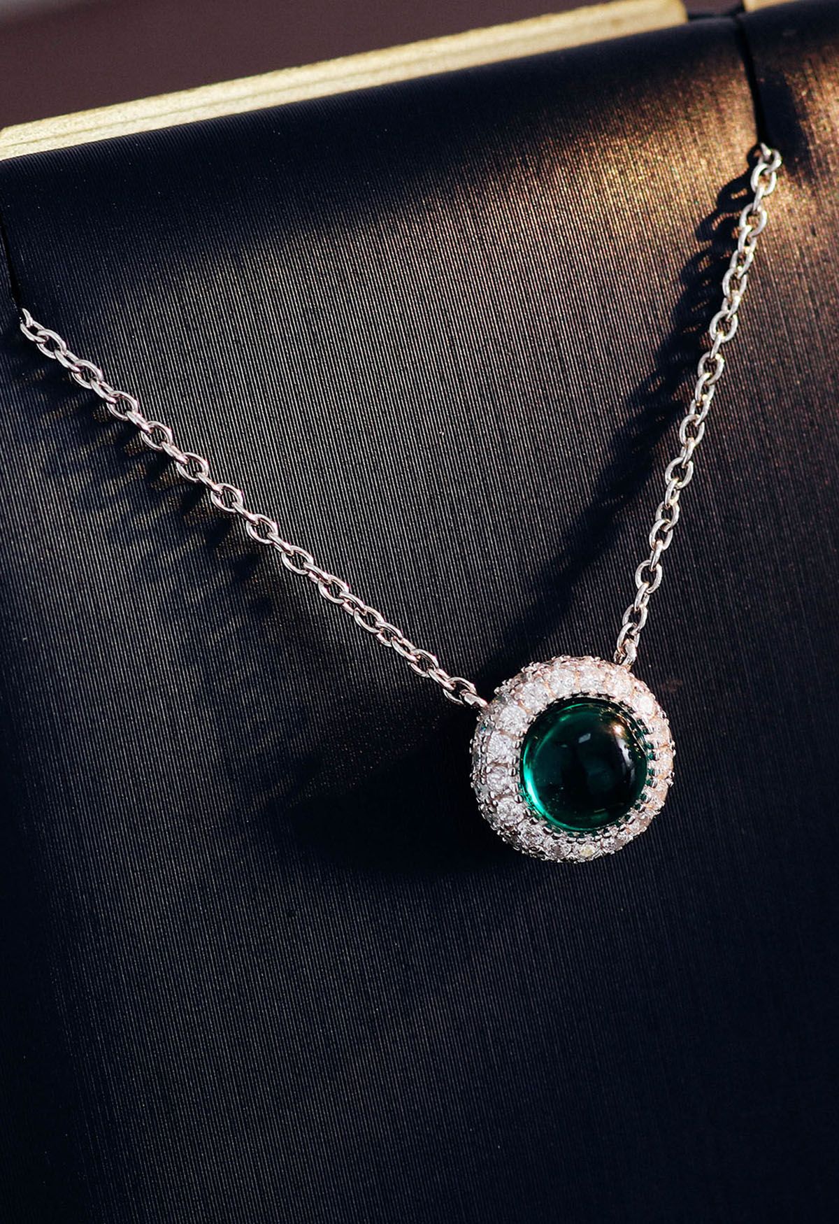 Halo Emerald Gem Diamond Necklace