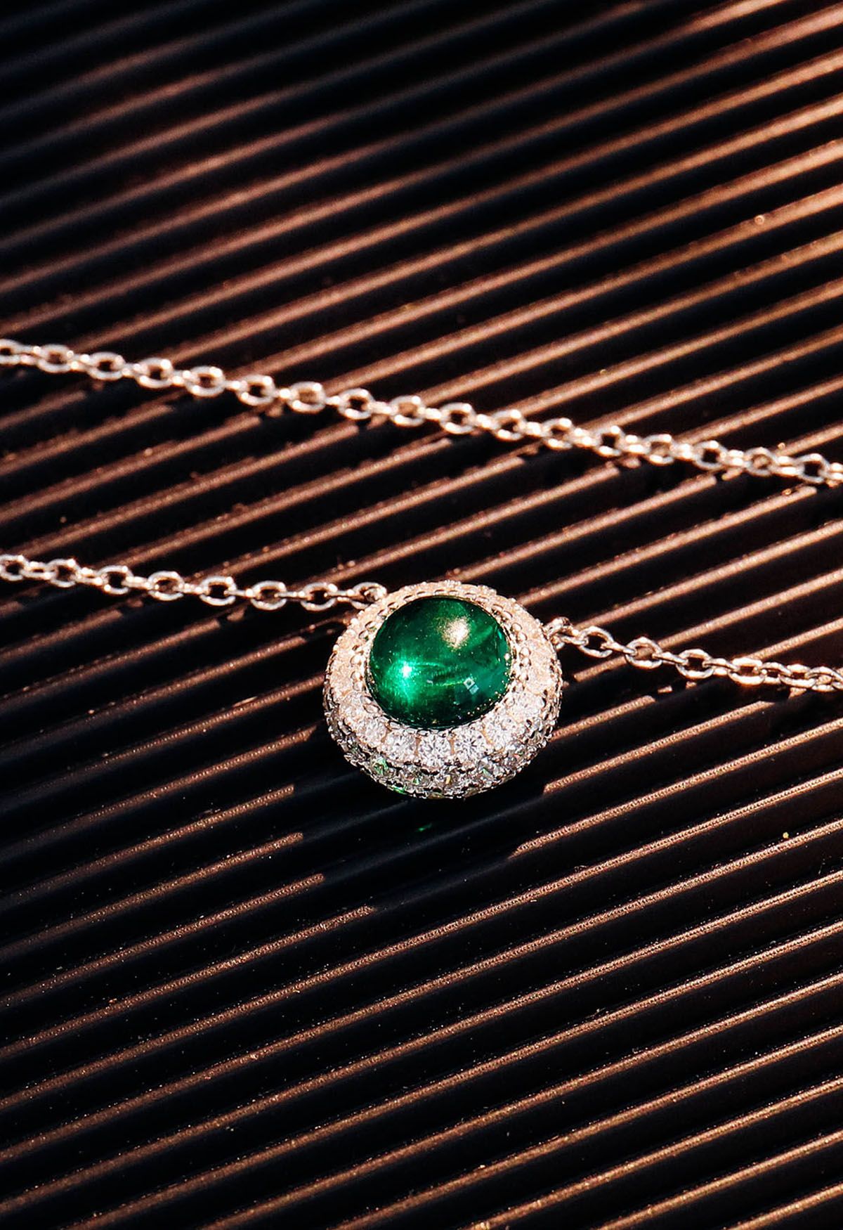 Halo Emerald Gem Diamond Necklace