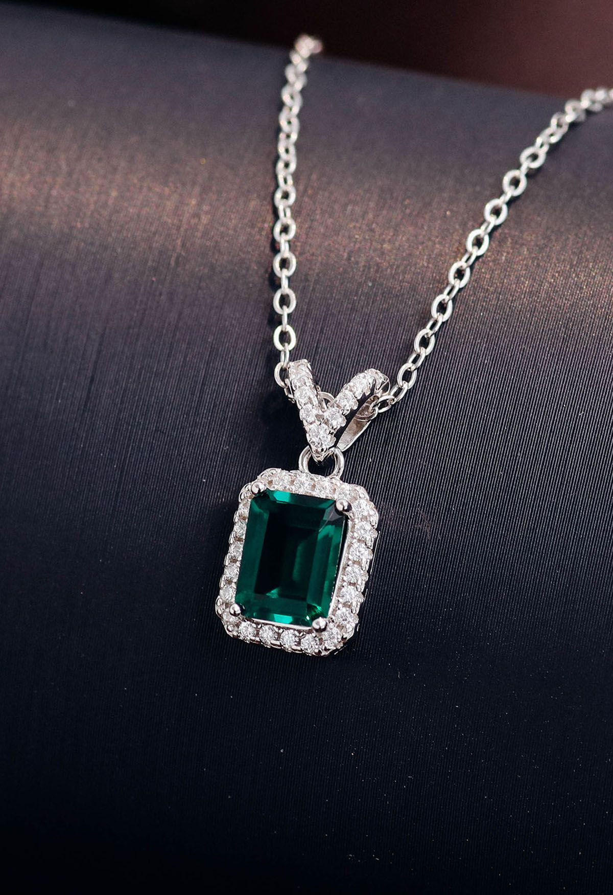 V-Shape Diamond Emerald Gem Necklace