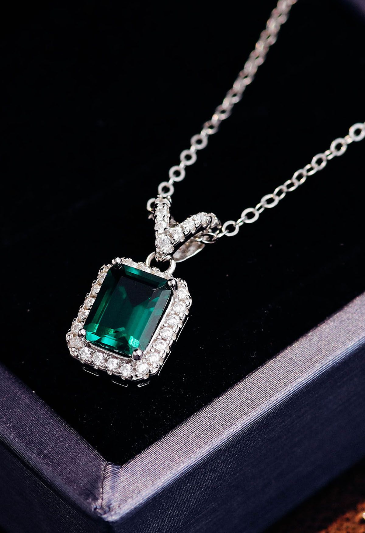 V-Shape Diamond Emerald Gem Necklace