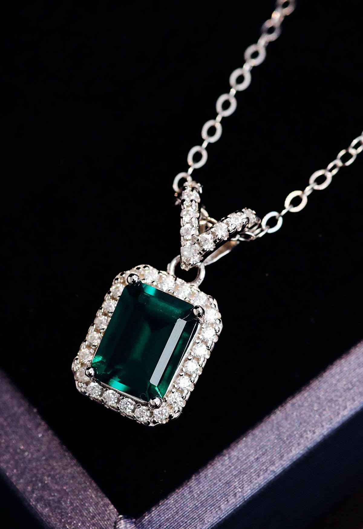 V-Shape Diamond Emerald Gem Necklace