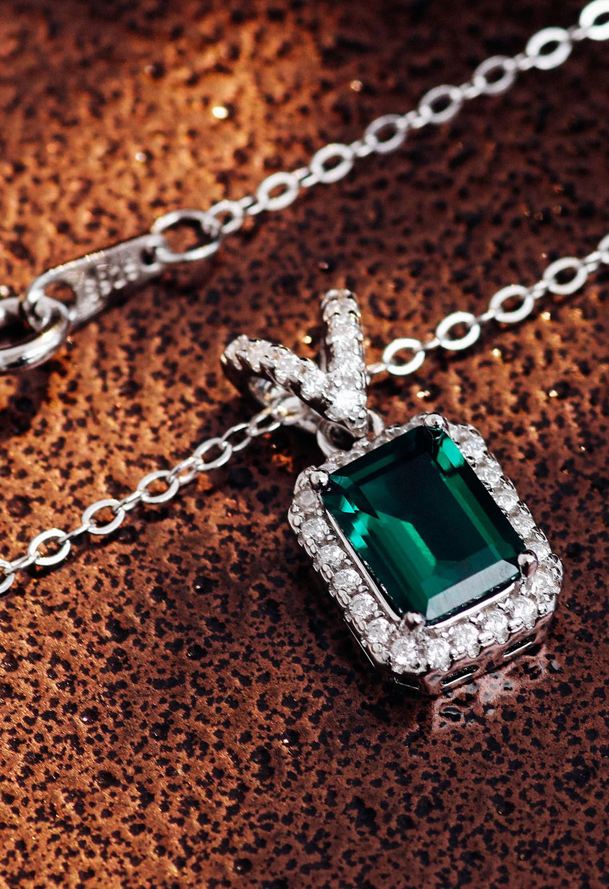 V-Shape Diamond Emerald Gem Necklace