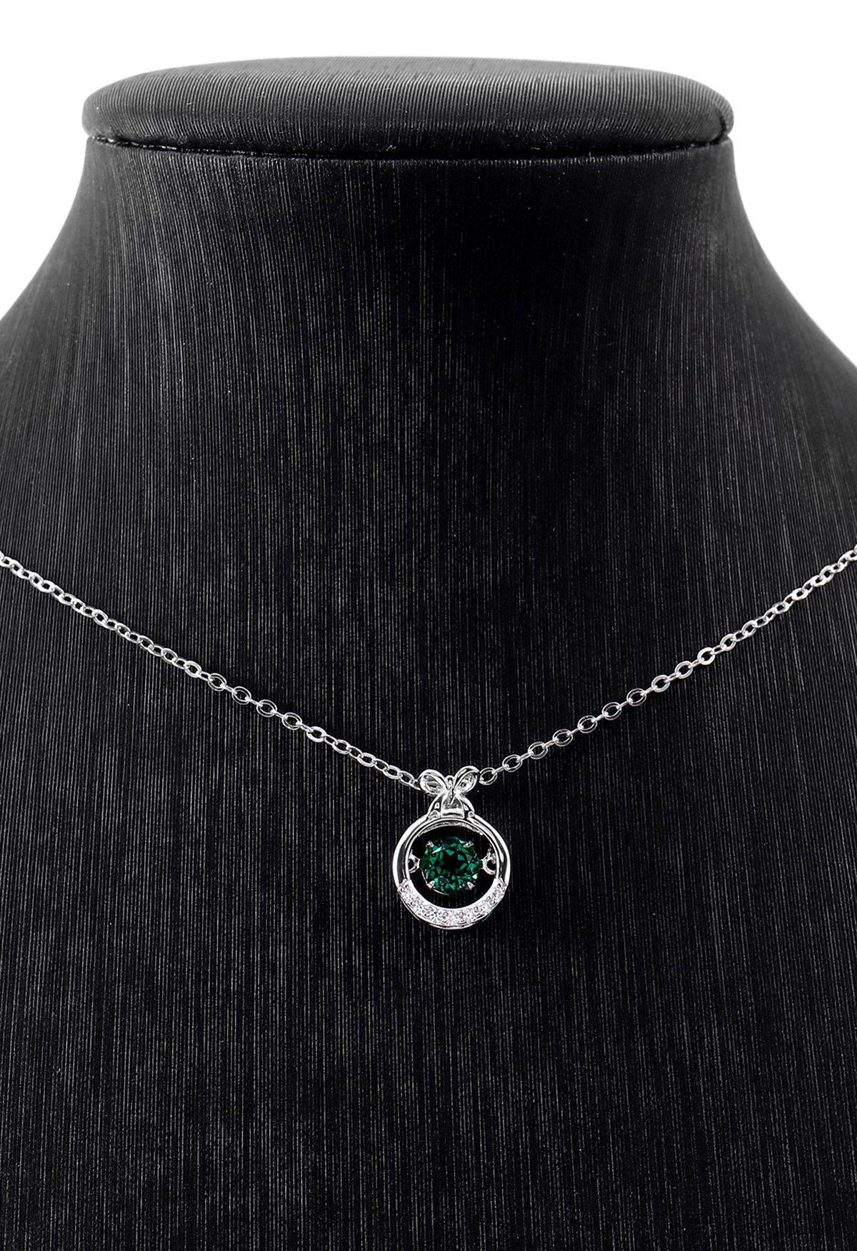 Hollow Out Rounded Emerald Gem Necklace