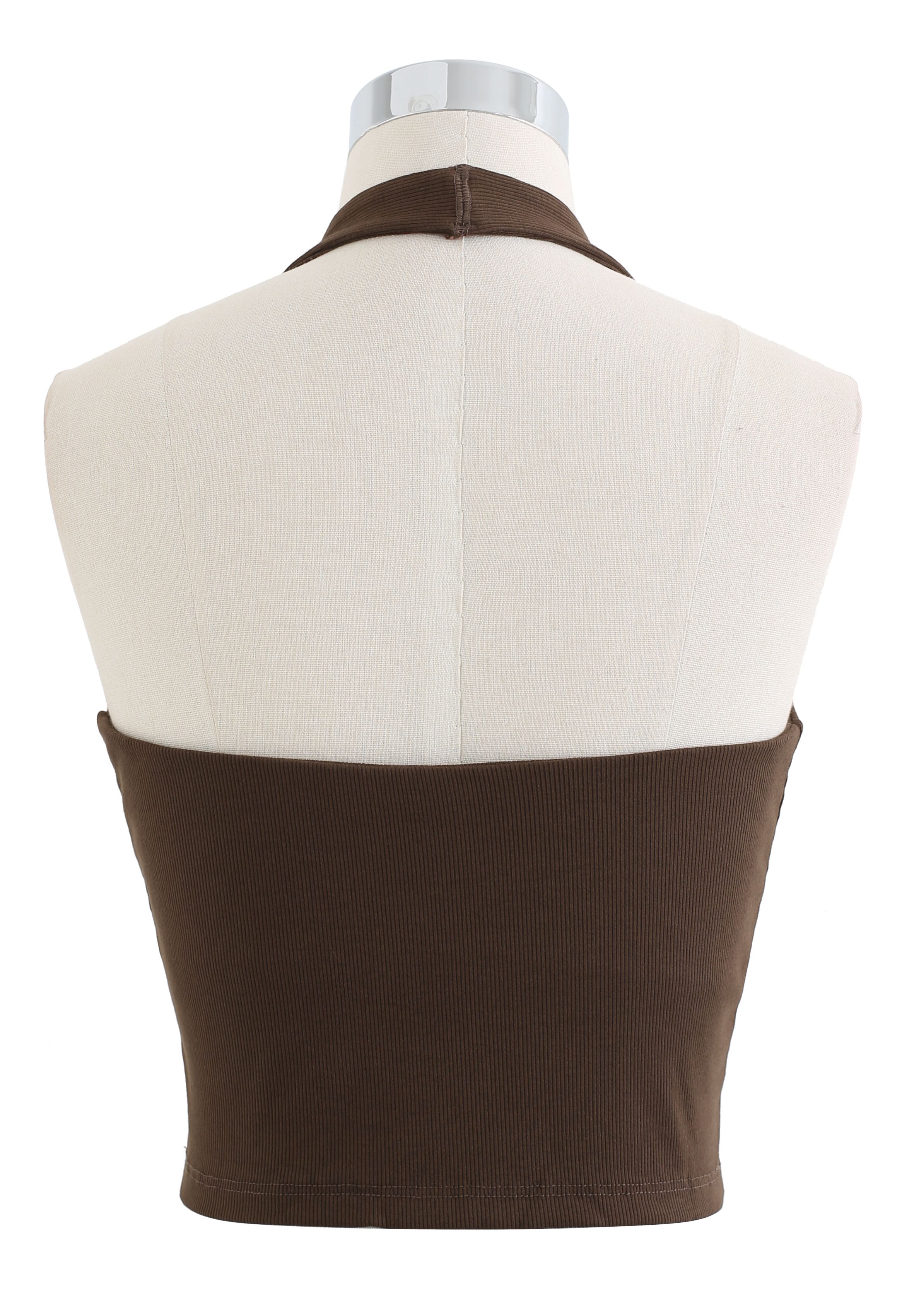 Halter Neck Backless Crop Top in Brown