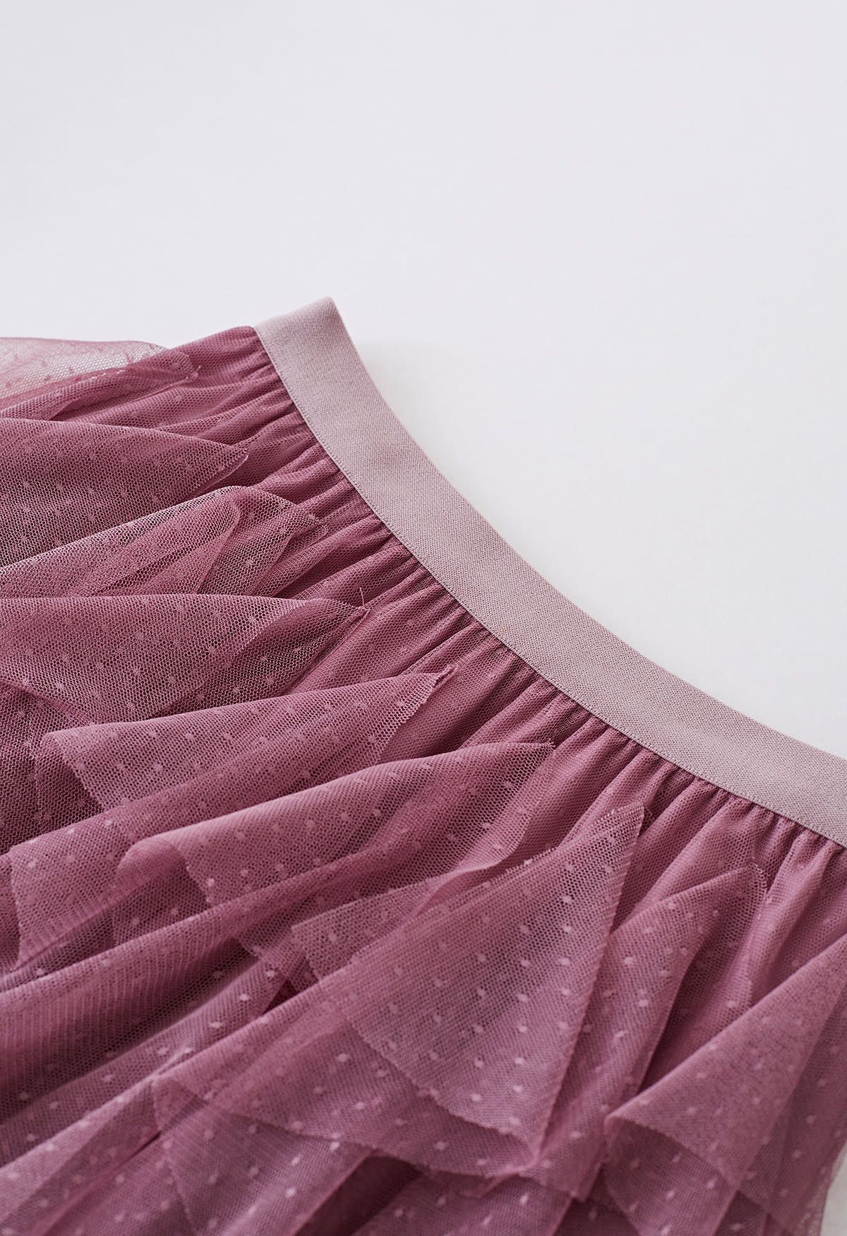 Dots Full Ruffled Tulle Skirt in Mauve