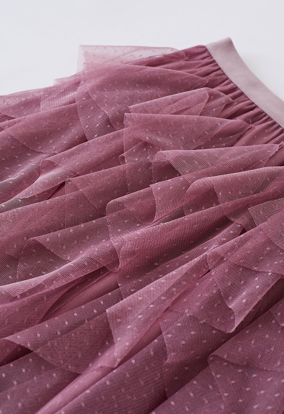 Dots Full Ruffled Tulle Skirt in Mauve