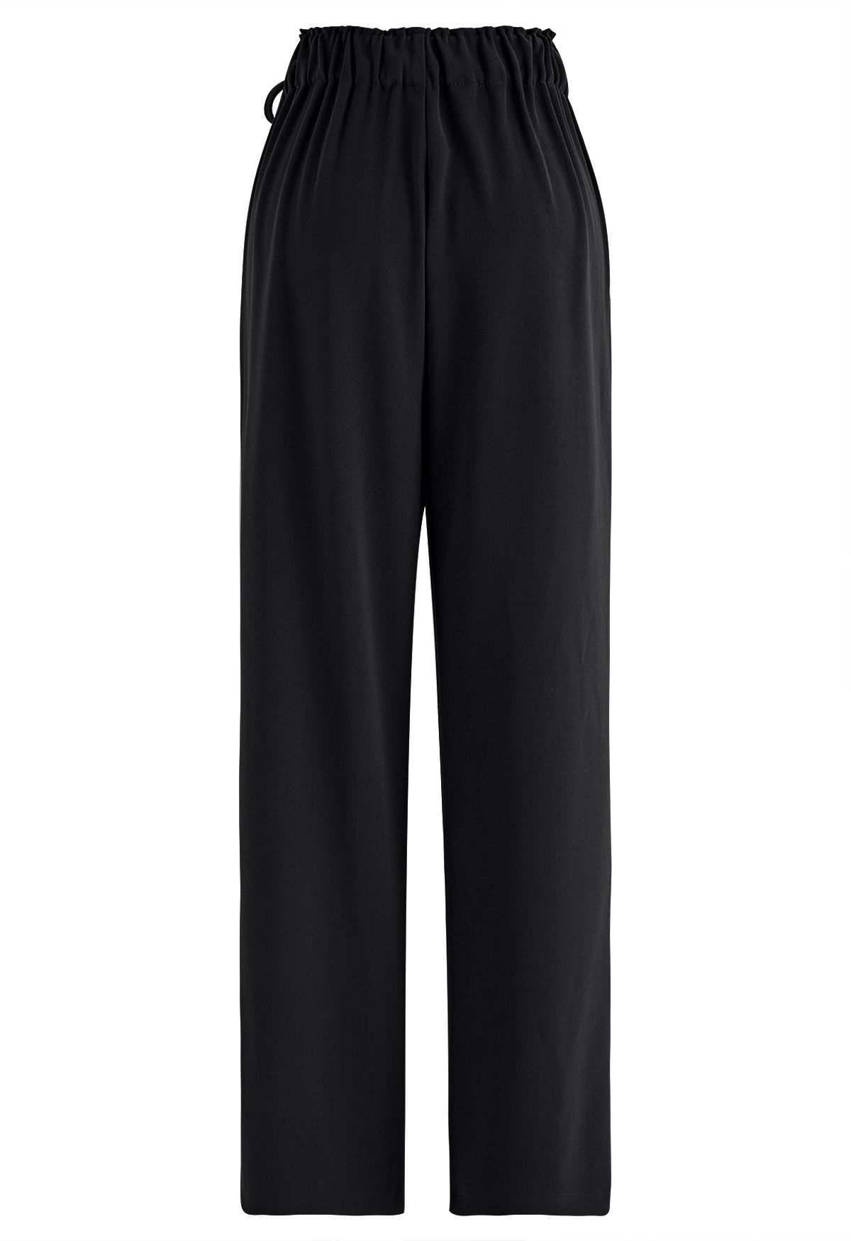 Side Drawstring Pleated Straight Leg Pants in Black