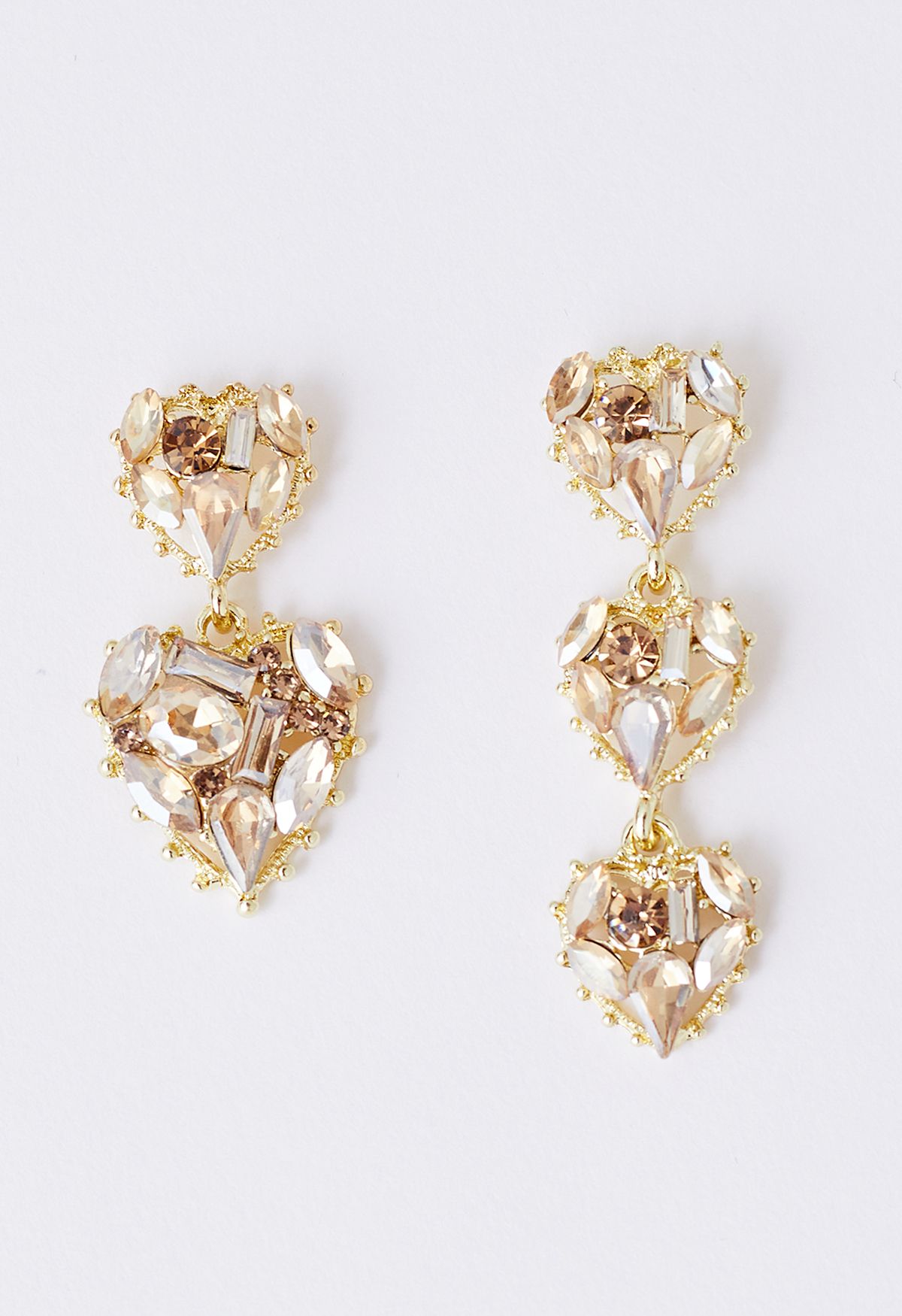 Asymmetric Golden Heart Crystal Earrings