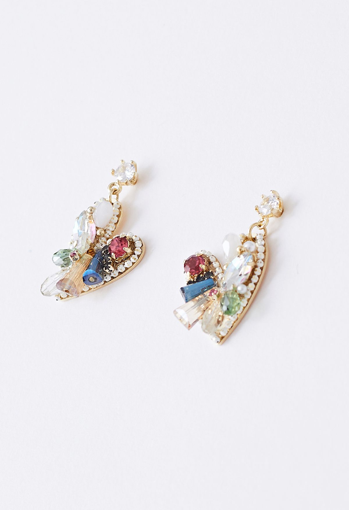 Multi Gem Heart Shape Earrings