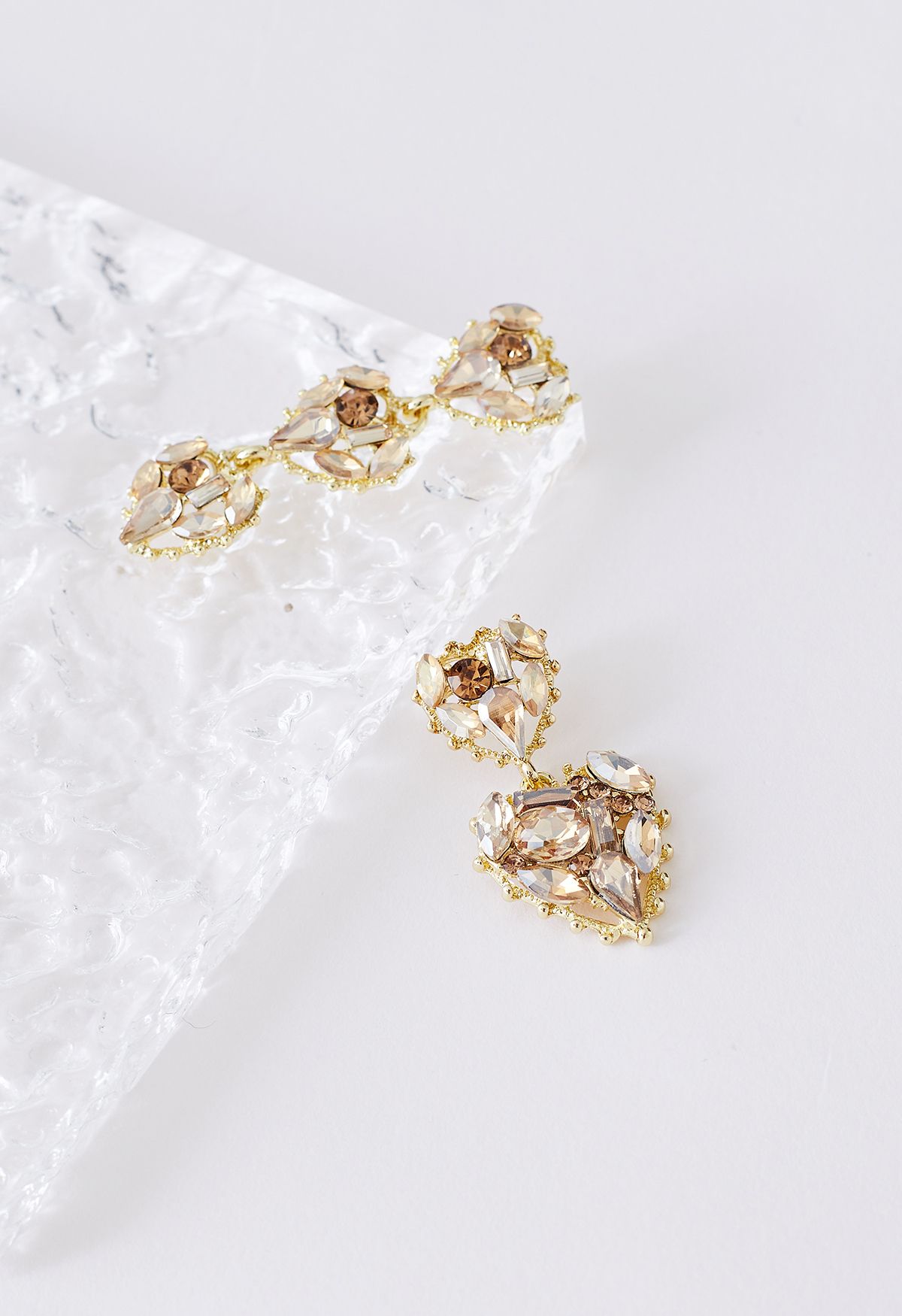 Asymmetric Golden Heart Crystal Earrings