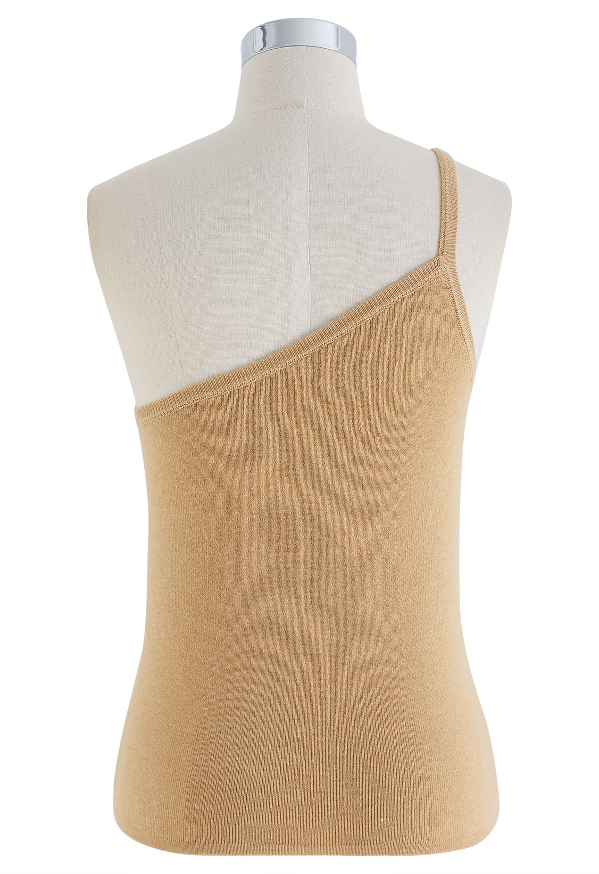 Strappy One-Shoulder Knit Tank Top in Light Tan