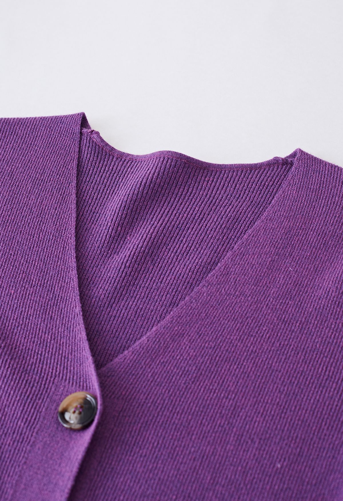 V-Neck Button Down Knit Midi Dress in Purple