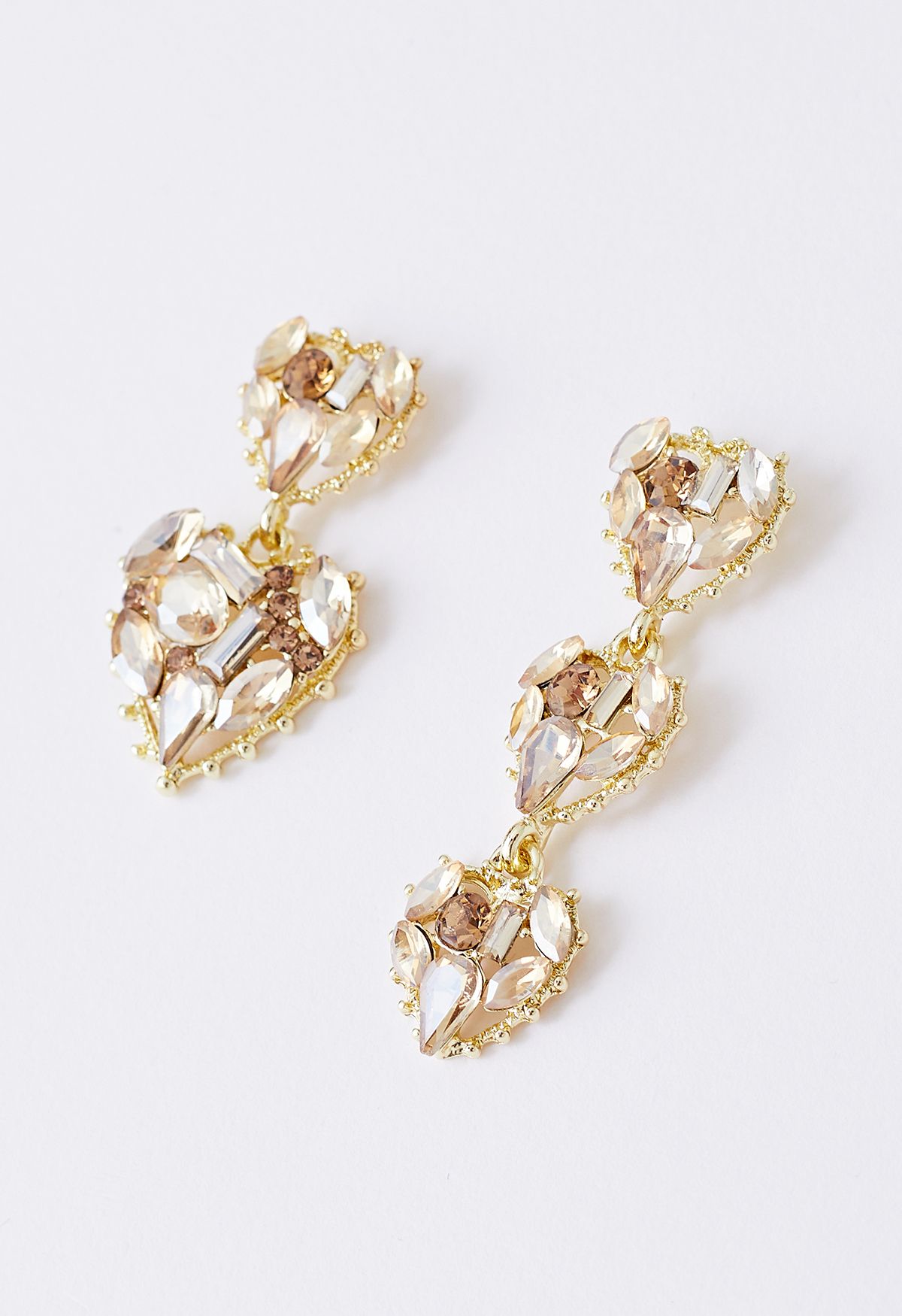 Asymmetric Golden Heart Crystal Earrings