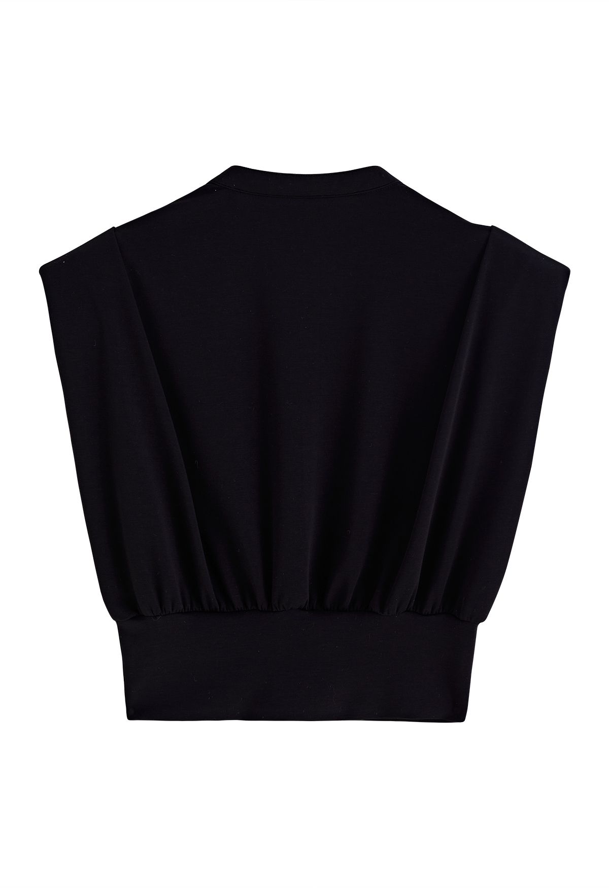 Padded Shoulder V-Neck Sleeveless Top in Black