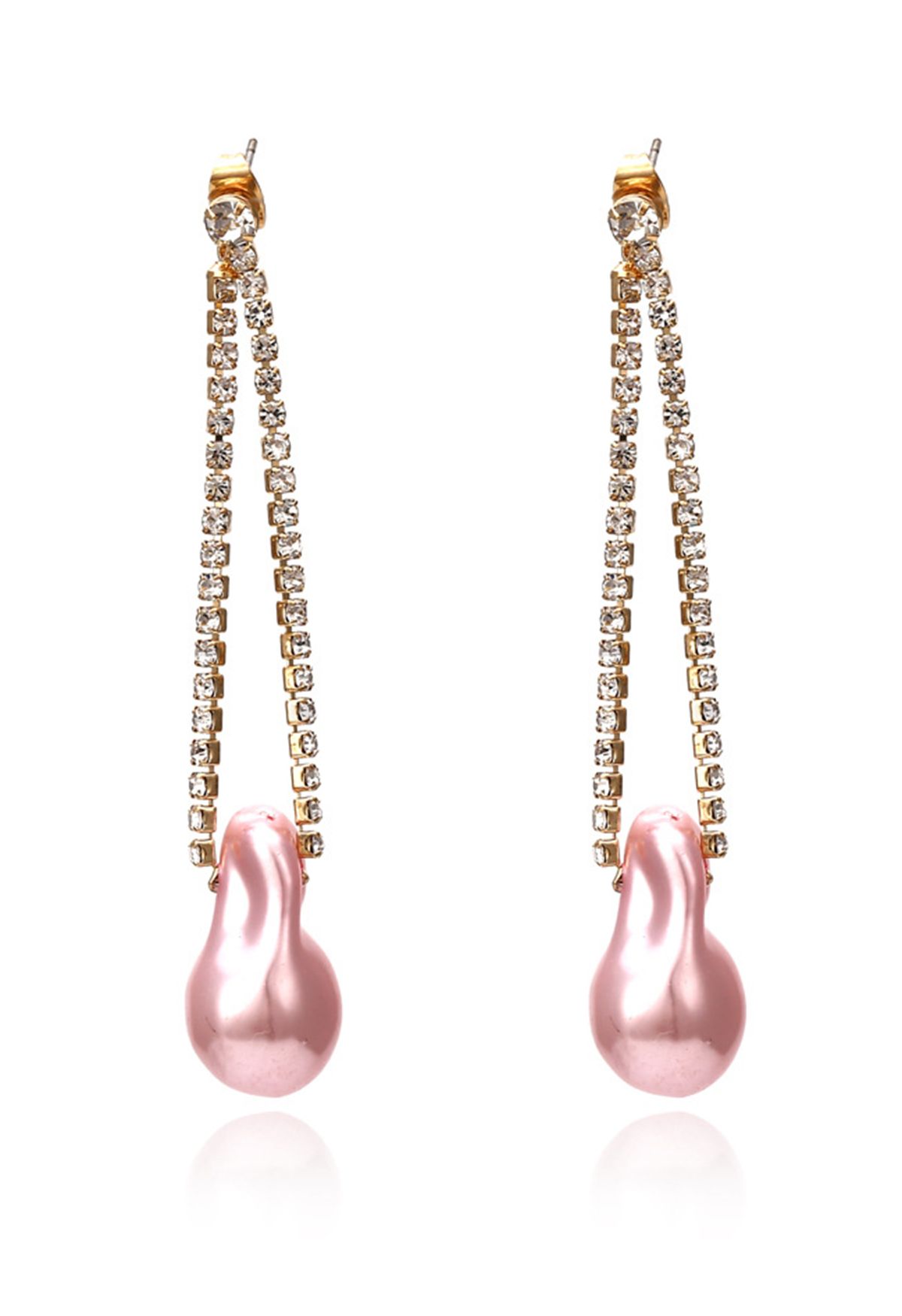 Irregular Pearl Diamond Drop Earring in Pink