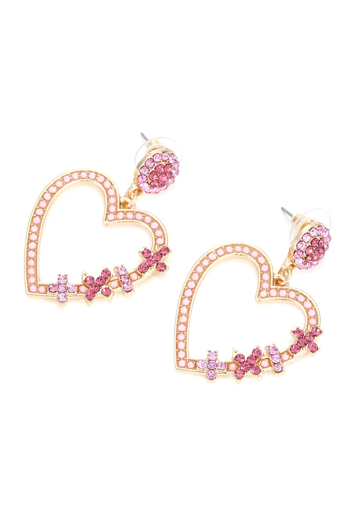 Pink Diamond Heart Hook Earrings