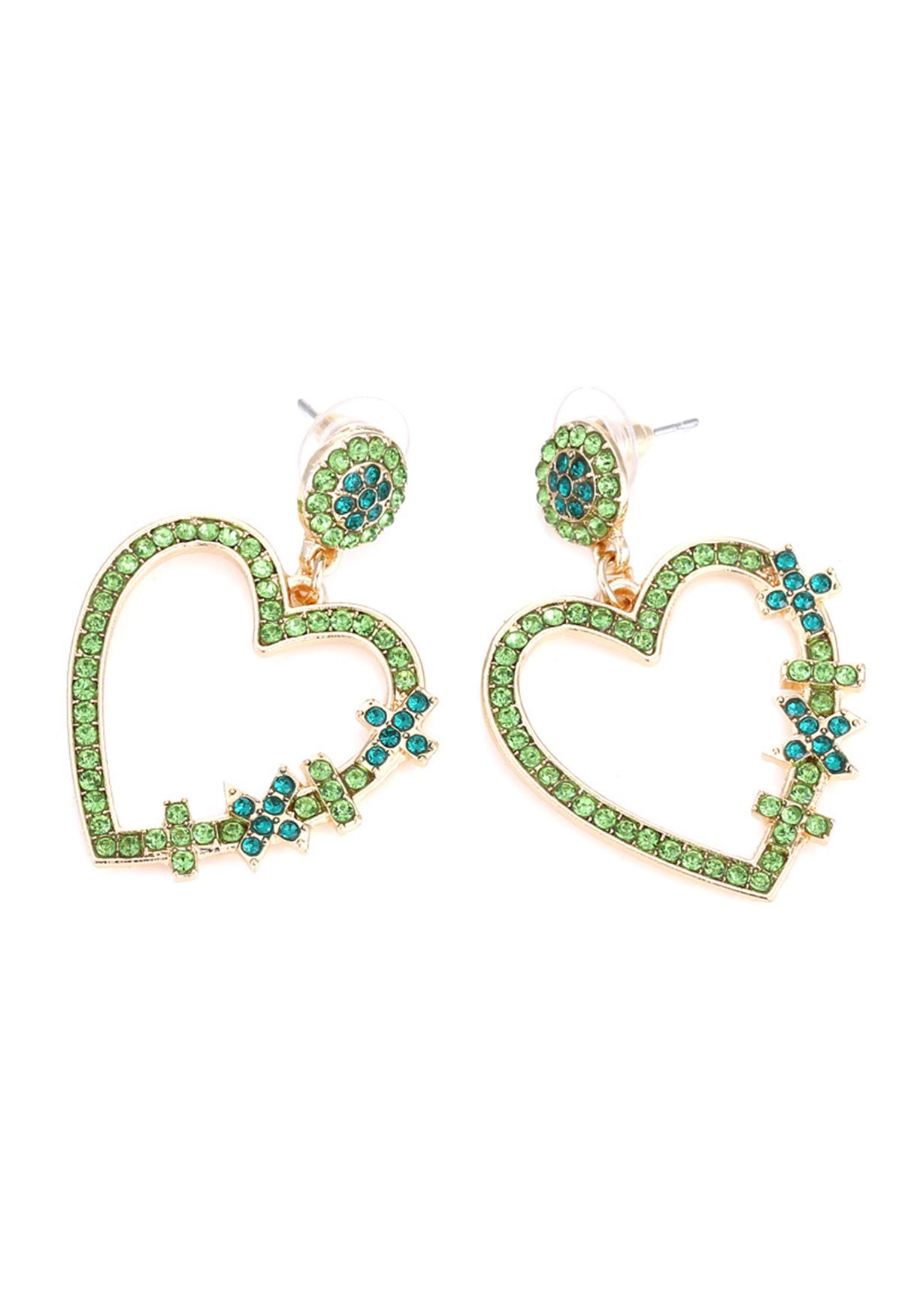 Green Diamond Heart Hook Earrings