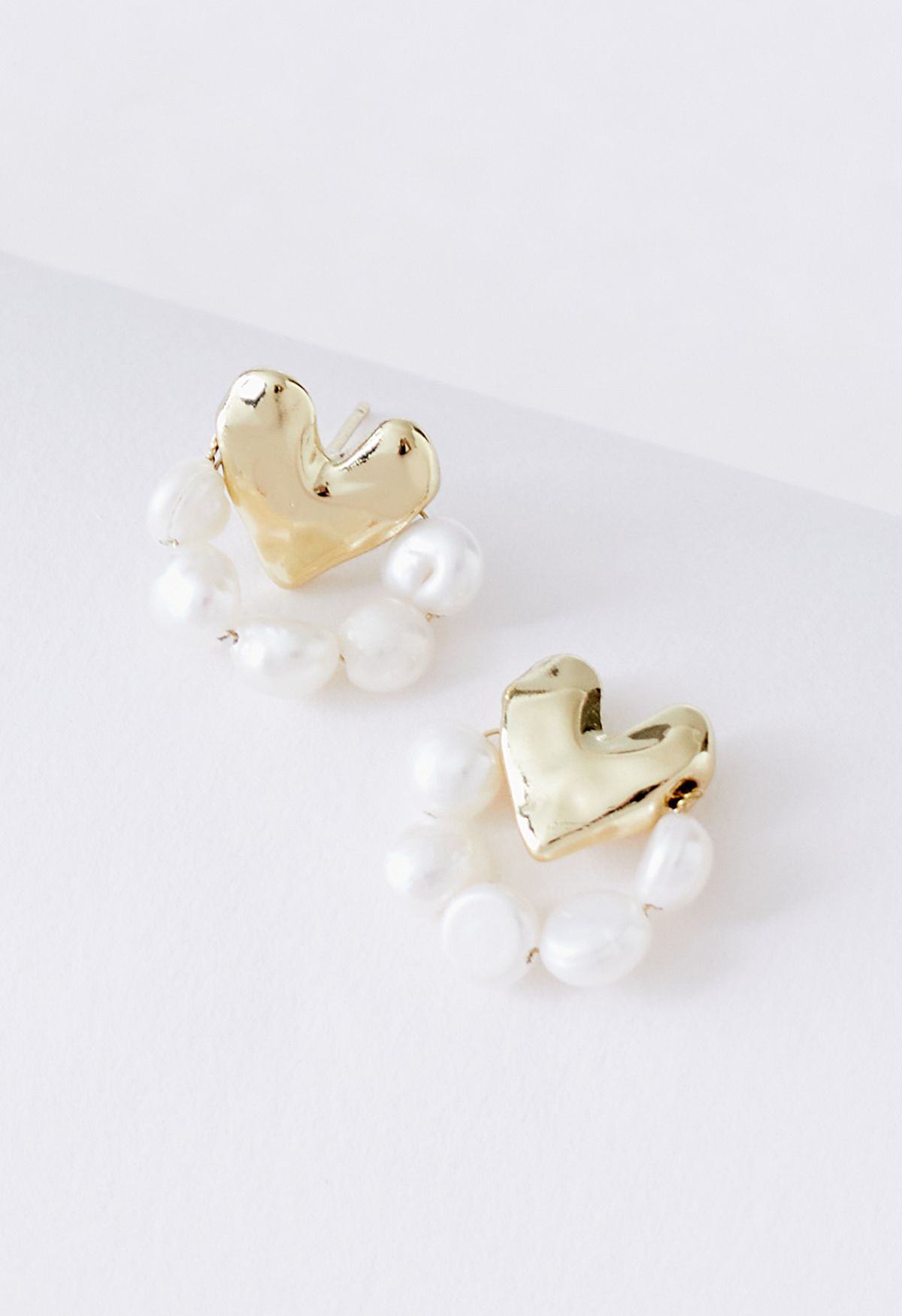 Golden Heart Pearl Trim Earrings