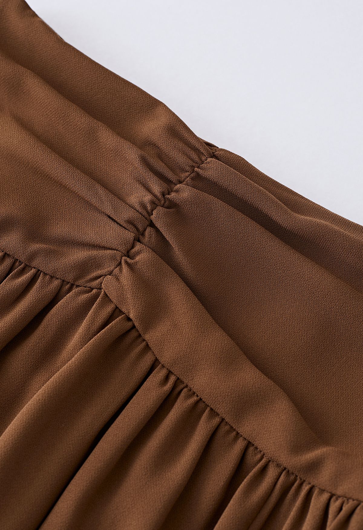 Ruched Waist Slit Maxi Skirt in Brown