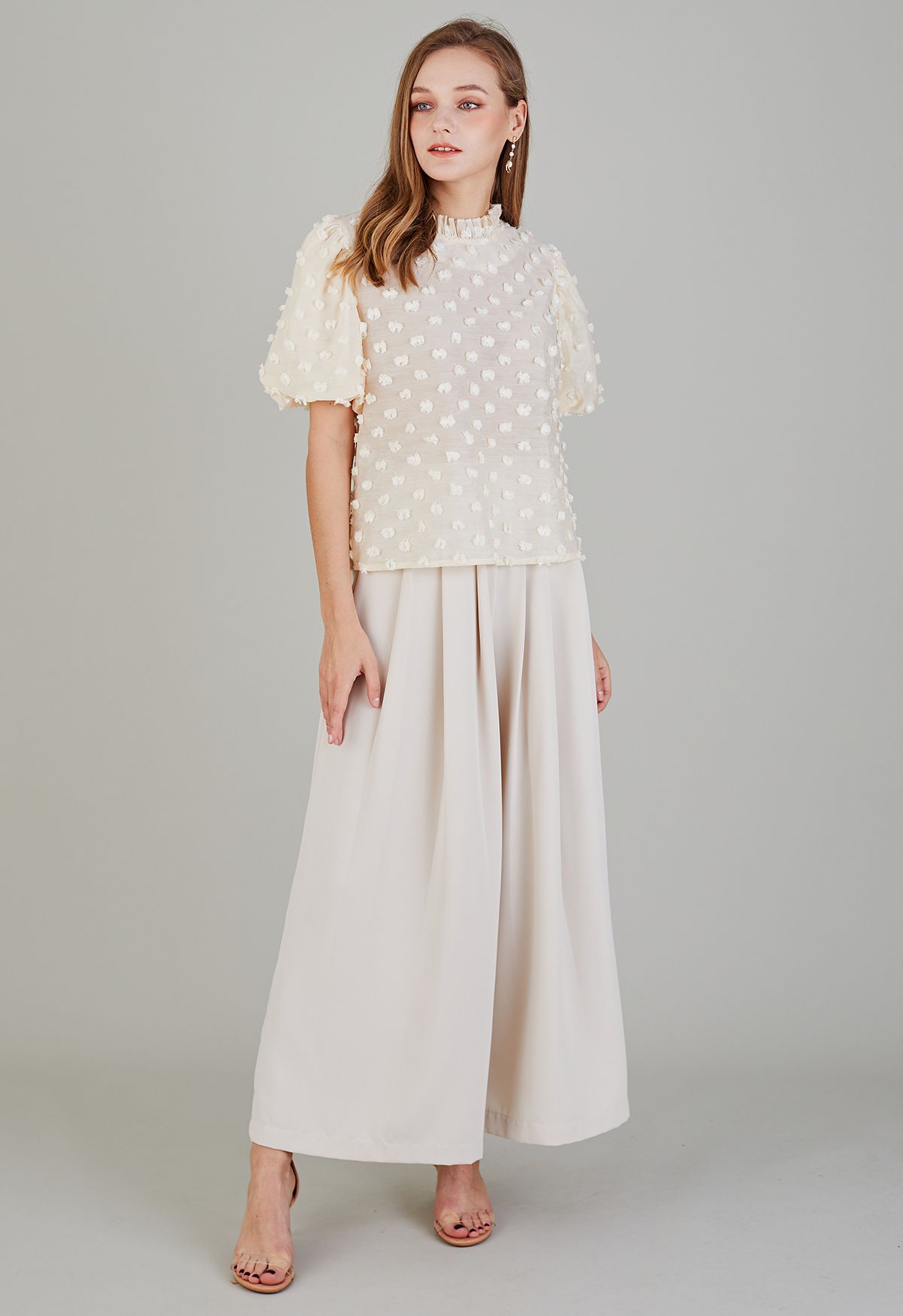 Fanciful Pleats Wide-Leg Pants in Ivory