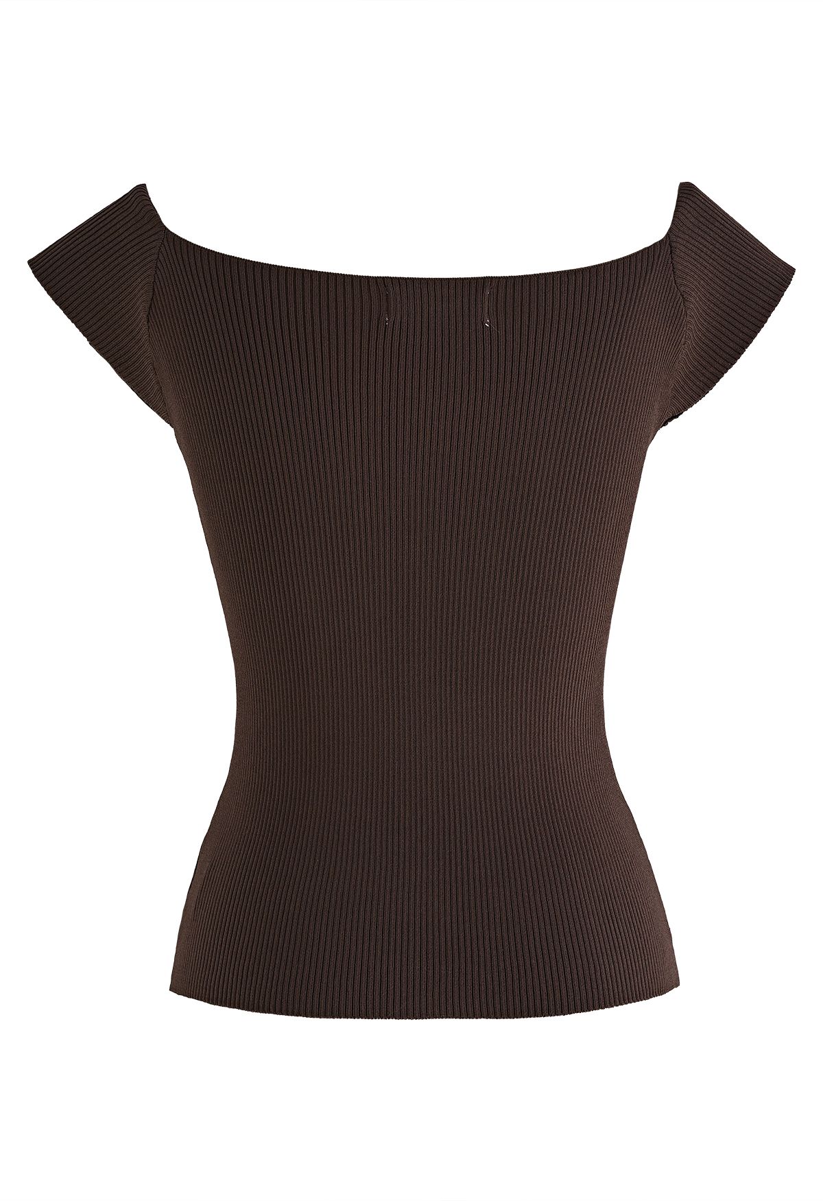 Boat Neck Rib Knit Crop Top in Brown