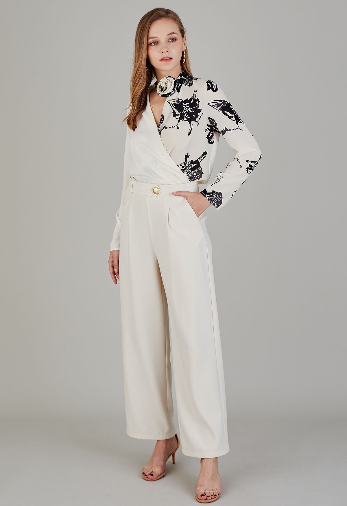 Belt Adorned Straight Leg Pants in Ivory