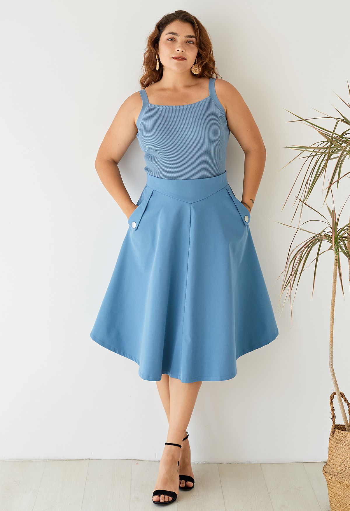 Falda a media pierna Classic Simplicity A-Line en azul