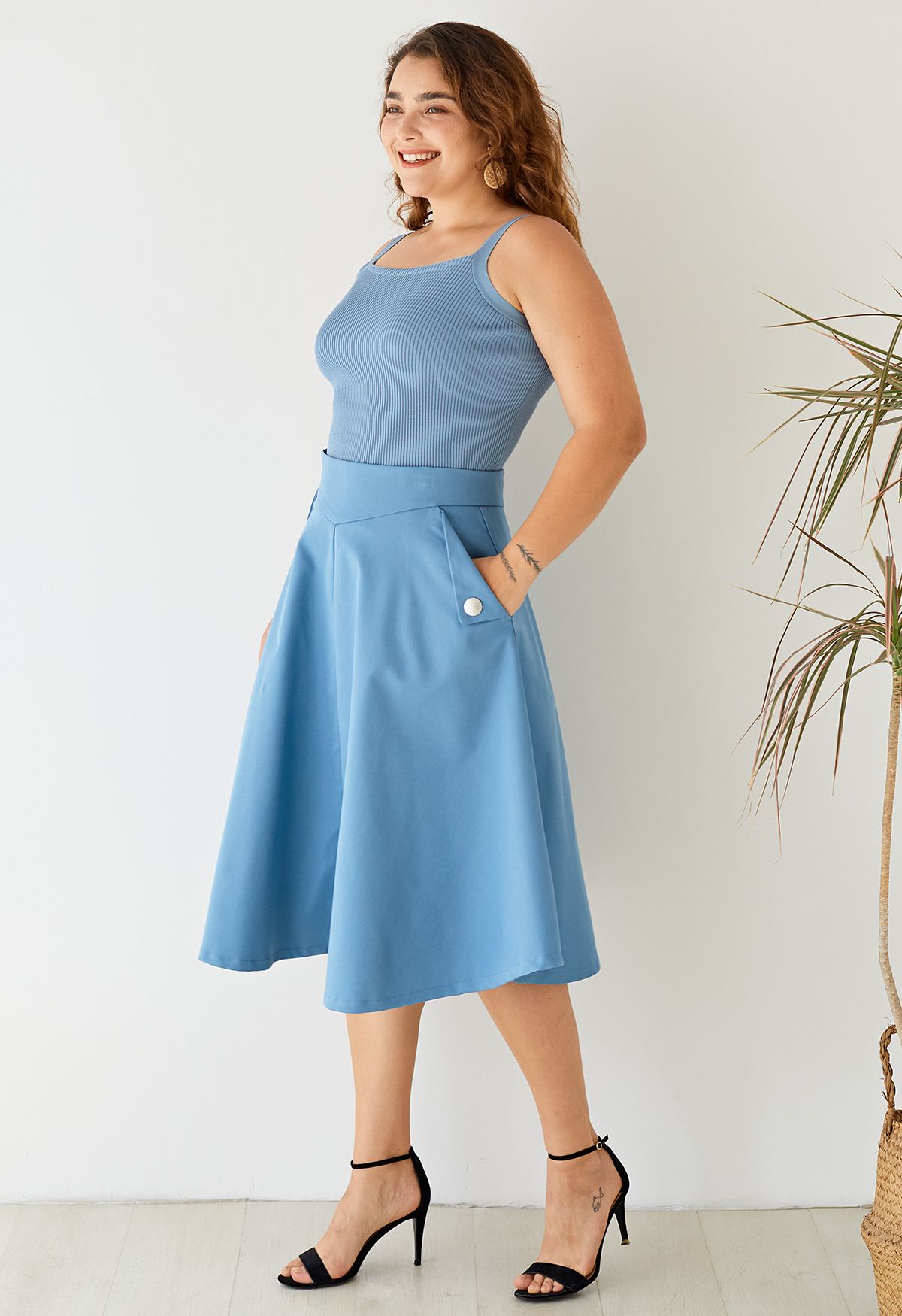 Falda a media pierna Classic Simplicity A-Line en azul