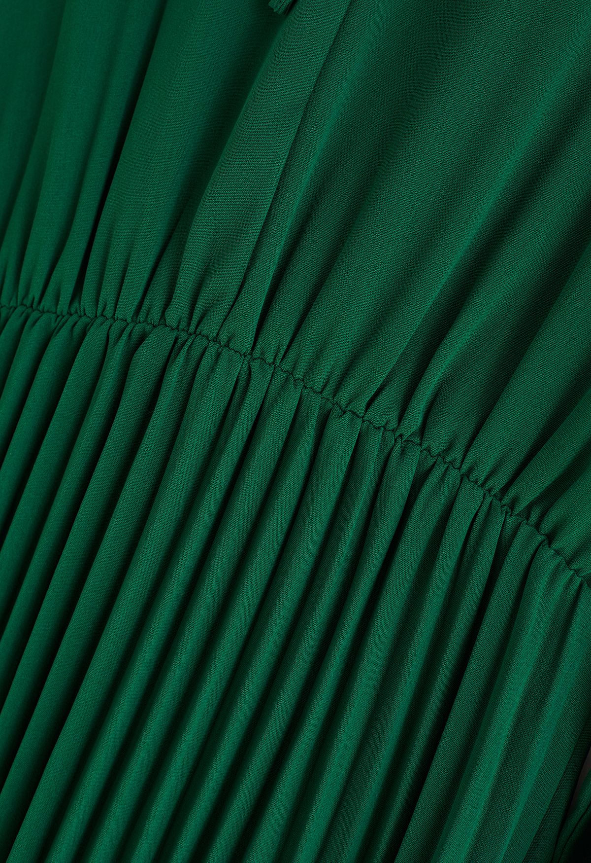 Sash Adorned Pleated Wrap Sleeveless Dress in Green