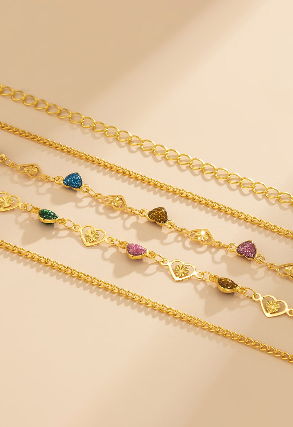 Oil Spill Mini Heart Chain Belt in Gold