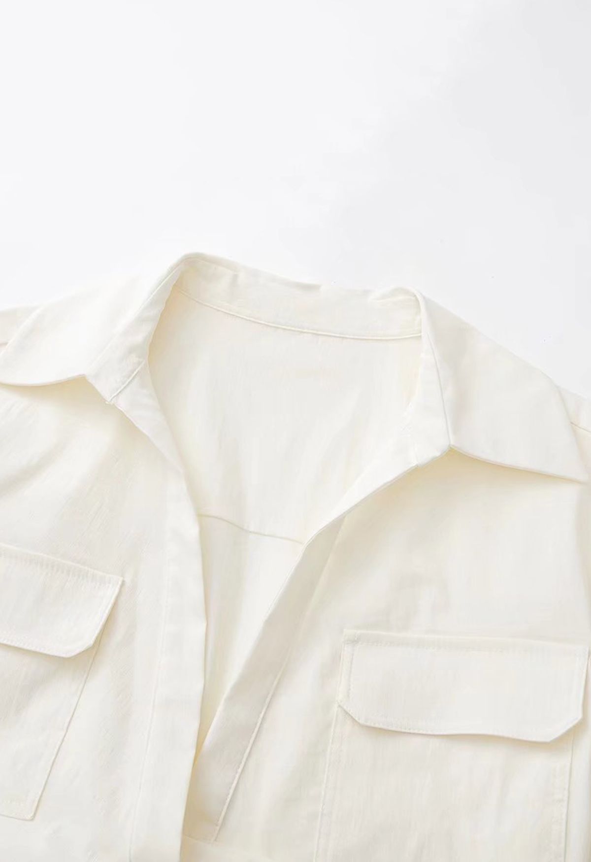 Front Tie Flap Pocket Crop Shirt in Ivory