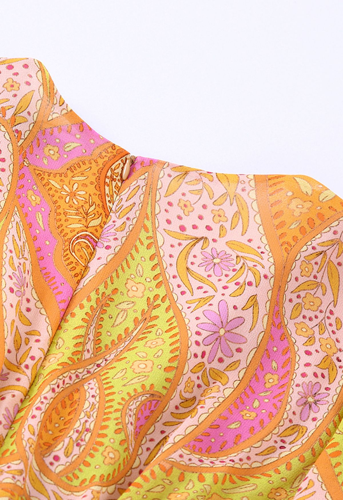 Twisted Cutout Waist Paisley Chiffon Dress