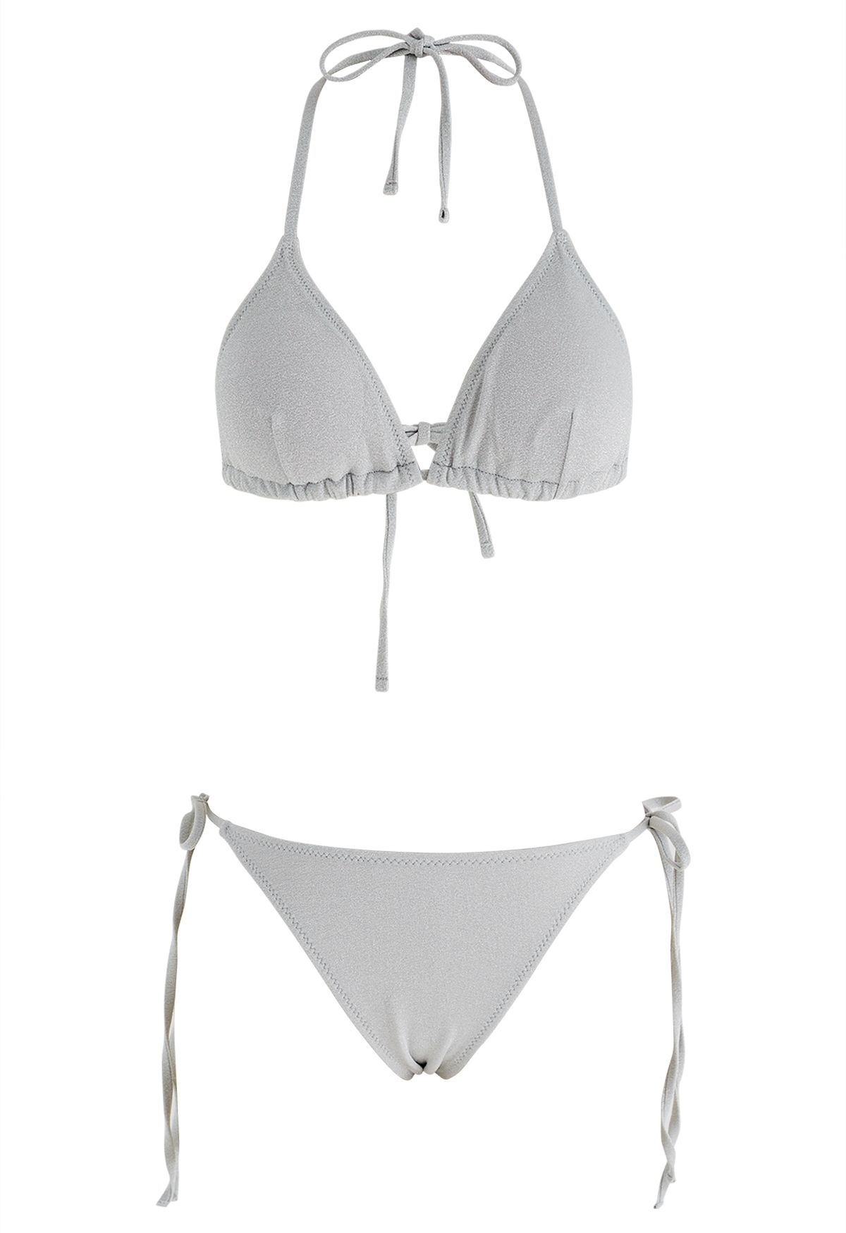 Dazzling Metallic Tie-String Bikini Set in Grey