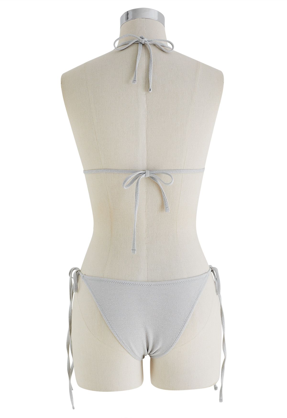 Dazzling Metallic Tie-String Bikini Set in Grey