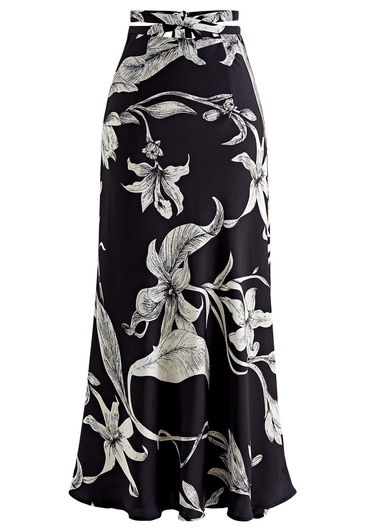 Midnight Lily Satin Pencil Maxi Skirt