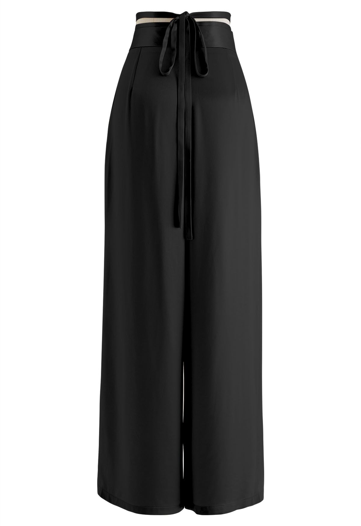 Glossy Crisscross Waist Wide Leg Pants in Black