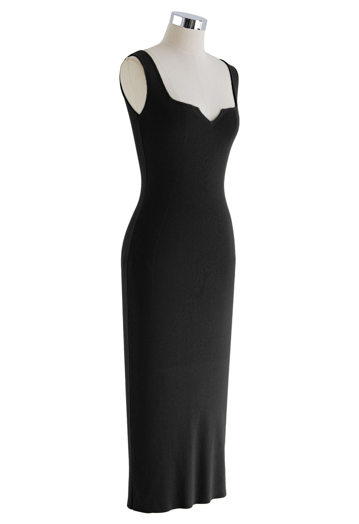 Notch Neckline Bodycon Knit Dress in Black