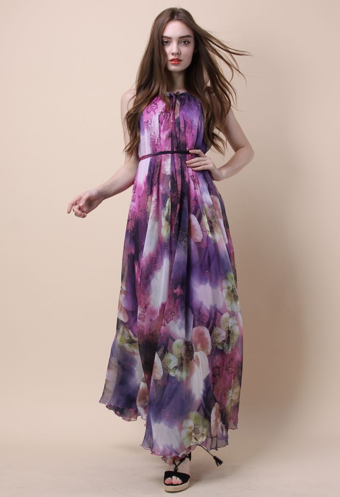 Vestido midi floral morado misterioso