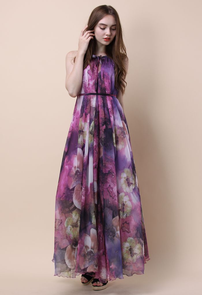 Vestido midi floral morado misterioso